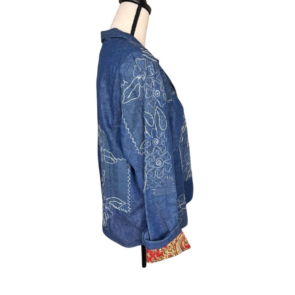 Vintage Coldwater Creek Jacket Blue Denim Embroidered Patchwork Size XL Prairie - Picture 6 of 16